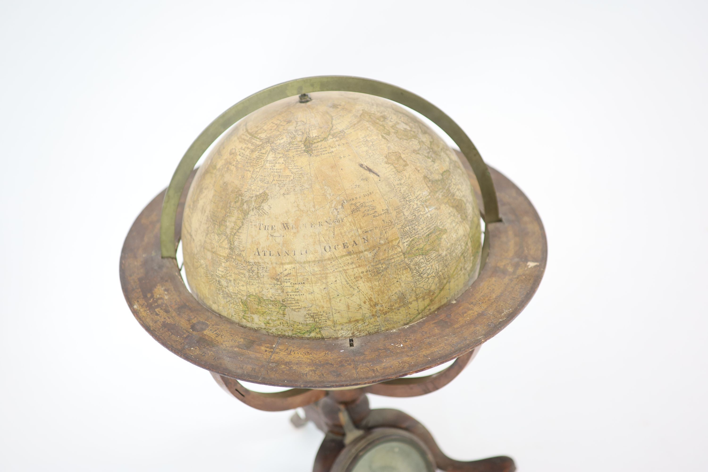 A George III terrestrial table globe by Dudley Adams of Charing Cross, London Globe 28cm. Height overall 55cm.